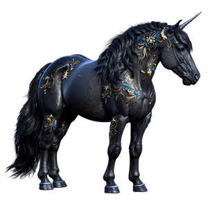 Mystical Black Unicorn Horse Png Hex PNG Image