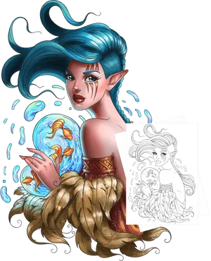 Mystical_ Water_ Nymph_with_ Orb PNG Image