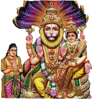 Narasimha Avatarof Vishnuwith Devotees PNG Image