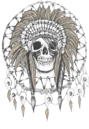 Native American Skull Tattoo Design PNG Image