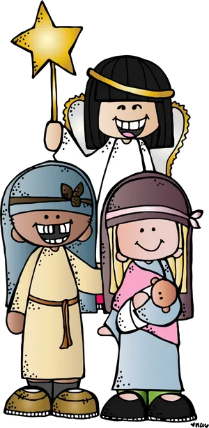 Nativity Scene Cartoon Characters PNG Image