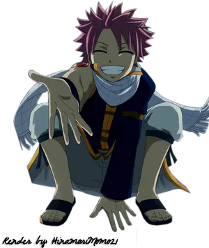 Natsu Dragneel Friendly Gesture PNG Image