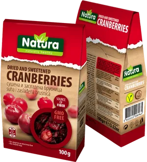 Natura Dried Sweetened Cranberries Packaging PNG