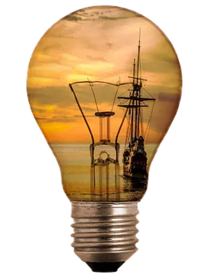 Nautical Sunset Lightbulb Illusion PNG Image