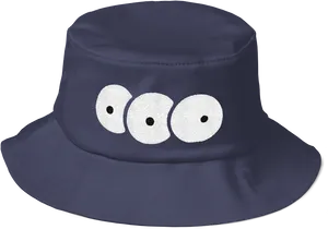 Navy Blue Bucket Hat With Eyes Design PNG Image