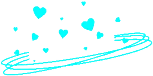 Neon Blue Ringed Planetand Hearts PNG Image