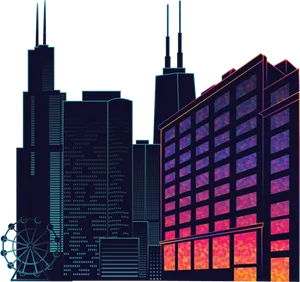 Neon Cityscape Illustration PNG Image