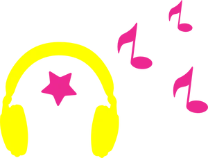 Neon Headphones Music Notes PNG Image