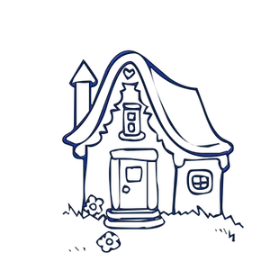 Neon Outline Cottage Illustration PNG