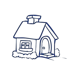 Neon Outline Cottage Illustration PNG