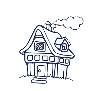 Neon Outline Cottage Illustration PNG