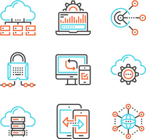 Network Technology Icons Set PNG Image