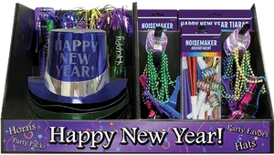 New Year Party Supplies Display PNG Image