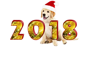 New Year2018 Golden Retriever Santa Hat PNG Image