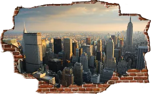 New_ York_ City_ Skyline_ View_ Through_ Brick_ Wall PNG Image