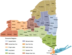 New York State Economic Regions Map PNG Image