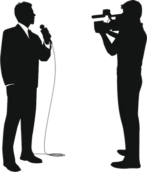 News Reporterand Cameraman Silhouette PNG Image