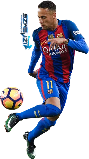 Neymar F C Barcelona Action Shot PNG Image