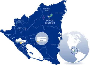 Nicaragua Mining Districts Map PNG Image