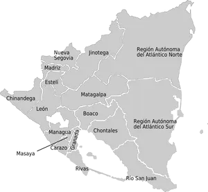 Nicaragua Political Division Map PNG Image