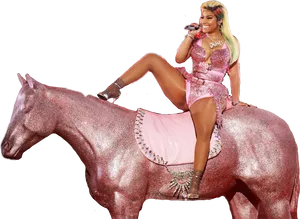 Nicki Minaj Pink Glitter Horse Performance PNG Image