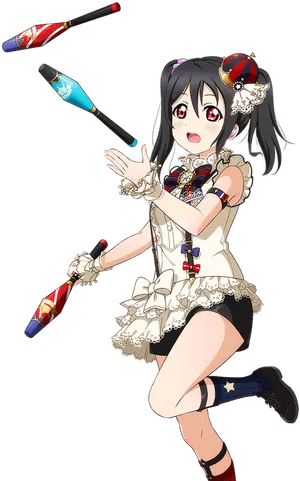 Nico Yazawa Juggling Clubs Anime Character PNG Image