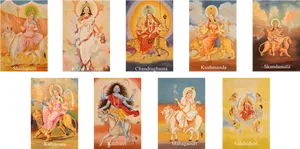 Nine Formsof Goddess Durga PNG Image