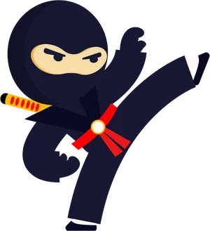 Ninja Cartoon Character Kicking PNG Image