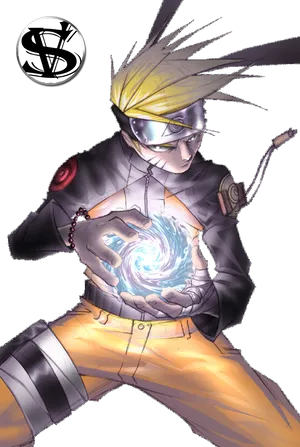 Ninja Character Performing Rasengan PNG Image