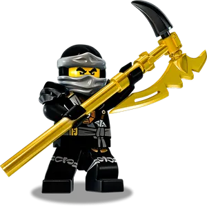 Ninjago Black Ninjawith Golden Weapon PNG Image