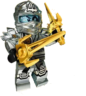 Ninjago Zane Titanium Ninjawith Golden Weapon PNG Image