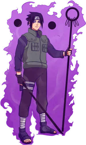 Ninjawith Staffand Purple Aura PNG Image