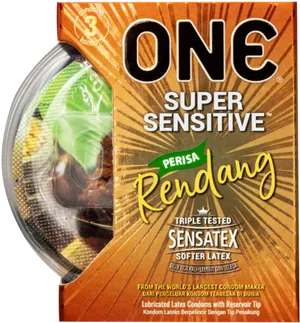 O N E Super Sensitive Rendang Flavored Condom Package PNG Image