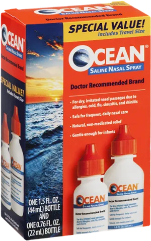 Ocean Saline Nasal Spray Packaging PNG