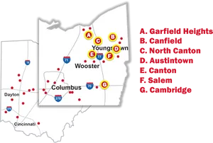 Ohio Map Youngstown Area Locations PNG Image