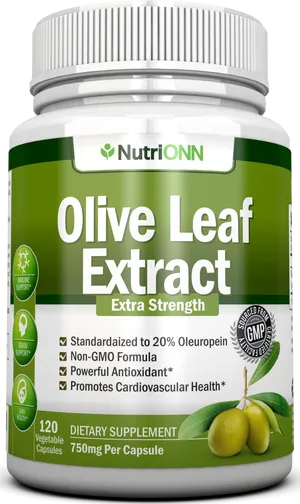 Olive Leaf Extract Supplement Bottle PNG Image