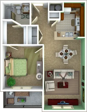 One Bedroom Apartment Layout3 D PNG Image