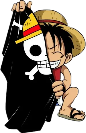 One Piece Luffy With Flag Cartoon PNG Image