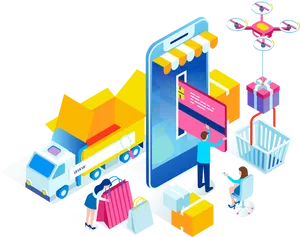Online Shopping Ecosystem Illustration PNG