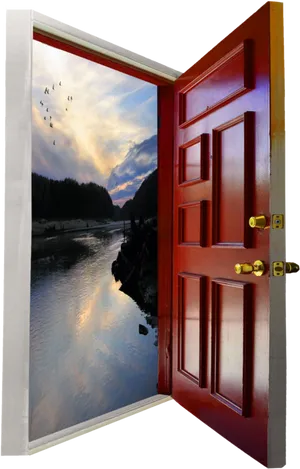 Open Doorto Sunset Lake View PNG Image