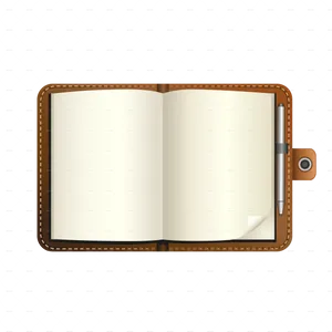 Open Leather Notebookwith Pen PNG Image