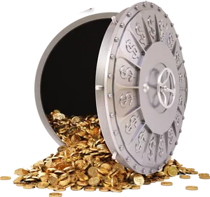 Open Vault With Gold Coins Spill PNG Image