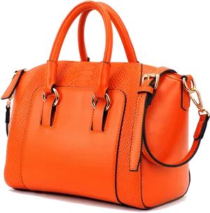 Orange Designer Leather Handbag PNG Image