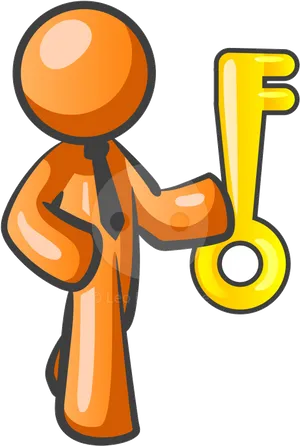 Orange Figure Holding Golden Key PNG Image