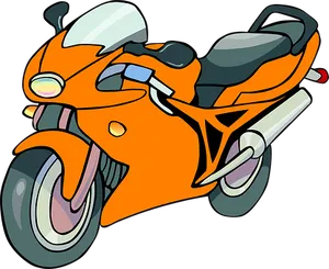 Orange Sport Motorcycle Cartoon PNG Image