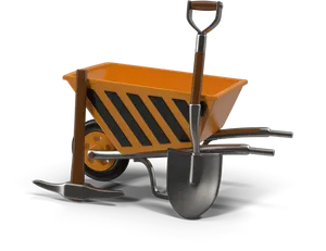 Orange Wheelbarrowand Shovel PNG Image