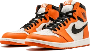 Orange White Air Jordan1 Sneakers PNG Image