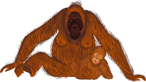 Orangutan Motherand Baby PNG Image