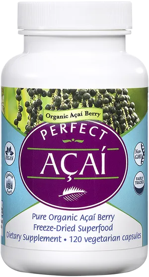 Organic Acai Berry Supplement Bottle PNG Image