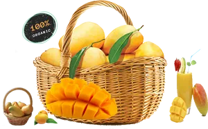 Organic Mango Basket Presentation PNG Image